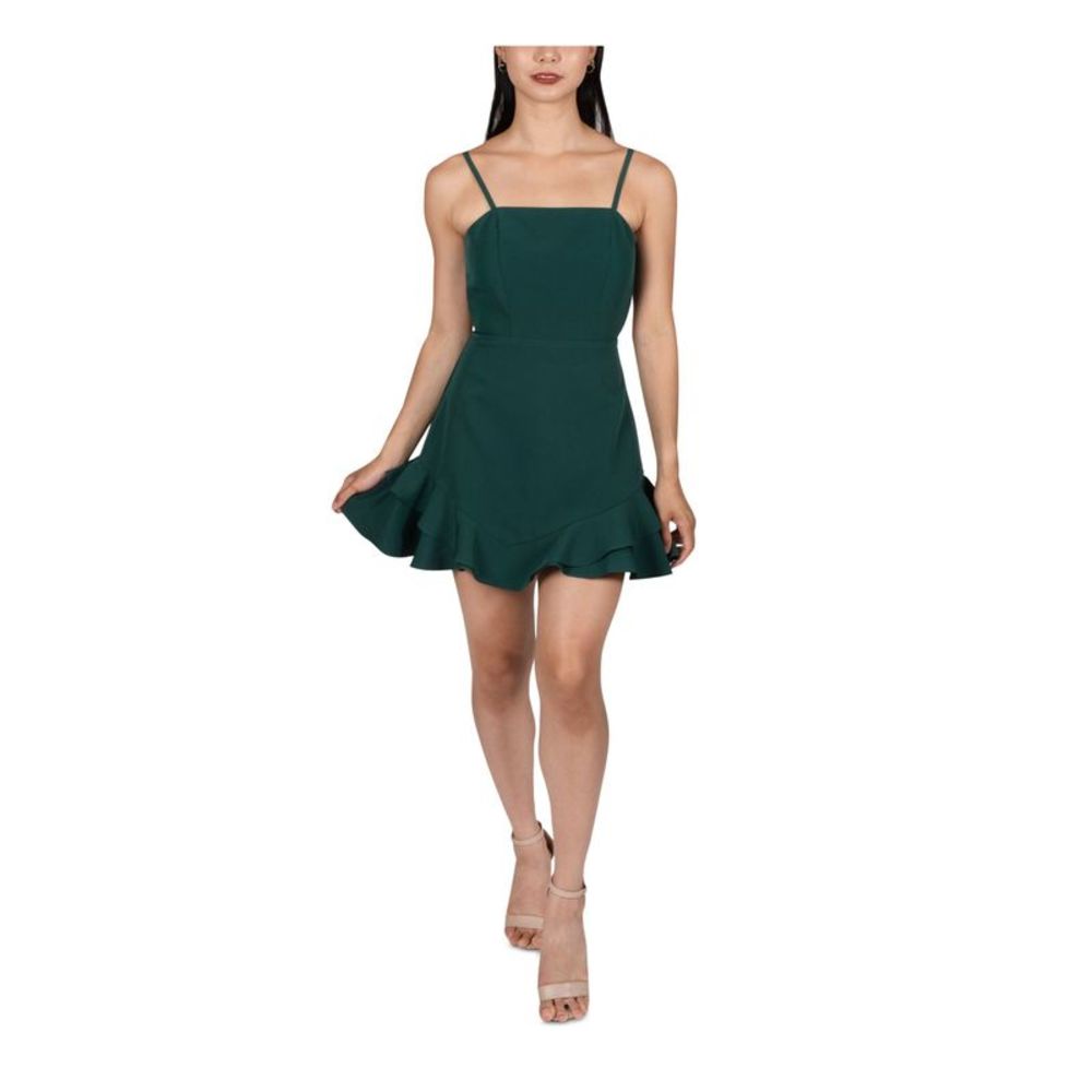 DEAR MOON Womens Green Bow Back Adjustable Spaghetti Strap Mini Dress Juniors 5